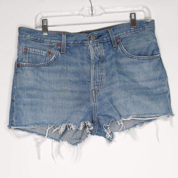 Levi's 501 Jean Shorts Size W31 Womens Medium Wash High Rise‎ Cutoff Distressed - Picture 1 of 10